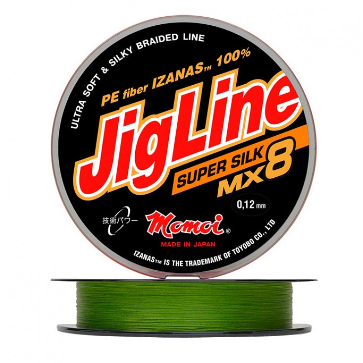 Шнур плетеный JigLine MX8 Super Silk, хаки (0,08 мм, 6,2 кг, 100 м, хаки)